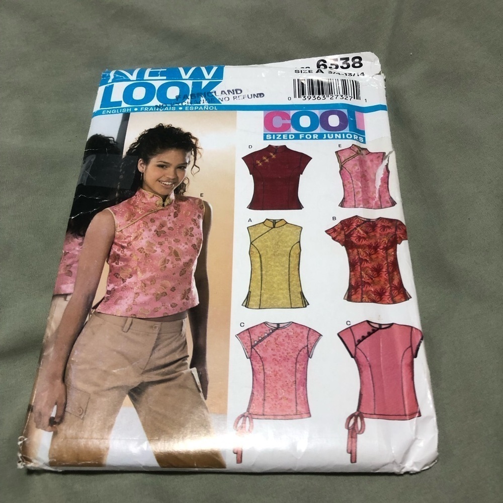 New Look 6338 - junior tops with a Mandarin style - 3/4 to 13/14- fun project